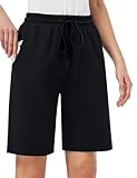 MOVE BEYOND Damen Bermuda Shorts Kurze Hose Sommer Baumwolle Sporthose Jogginghose Knielang mit 3 Taschen, Schwarz, XXL