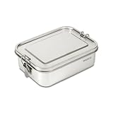 wenco Lunchbox Edelstahl Groß mit 1100ml Füllmenge – Brotdose mit Fächern, Entfernbare Trennwand und 2x Silikondichtung enthalten – Wasserdicht, Spülmaschinengeeignet 18,5 x 14,5 x 5cm