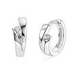ALEXCRAFT Silber 925 Ohrringe Kleine Creolen, Silber 925 Creolen Dick Breit Kleine Knorpel Huggie Sterling Silber Creolen mit Stein Kugel Zirkonia Glitzer Ohrringe 16mm Damen Mädchen