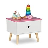 Relaxdays Nachttisch Kinder, mit Schublade, HBT 31 x 38 x 30 cm, Kinderzimmer, kleine Kommode, Holz & MDF, weiß/rosa