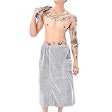 PODOLIXIA Saunakilt Herren, Koralle Samt Frottee Bequem Weicher Saunakilt Sarong mit Tasche Druckknöpfe Men's Bademantel Freizeit Badetuch Hausanzug Loungewear