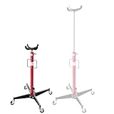 Arebos Getriebeheber hydraulisch | 500 kg Motorheber | Arbeitshöhe 105-185 cm | 4 Lenkrollen inkl. Fußpedal | stufenlos regulierbar | hydraulik | rot/schwarz