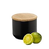 Moritz & Moritz Keramik Vorratsdose Schwarz 400 ml - Beschreibbar – Keramik Aufbewahrungsdose mit Deckel aus Bambus - Dose mit Deckel für Mehl, Kaffee, Müsli oder Badutensilien