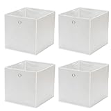 Vixzoid Aufbewahrungsbox Stoff 4er Set 33x38x33cm Faltbox Faltbare Faltkiste mit Fingerloch für Kallax Regale oder Schrank Regal Spind Einsatz Boxen (Weiß)