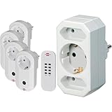 Brennenstuhl Funkschalt-Set RC CE1 4001, 4er Funksteckdosen Set & Mehrfachsteckdose, Steckdosenadapter 3-fach mit erhöhtem Berührungsschutz (2 x Eurosteckdose und 1 x Schutzkontakt) weiß