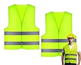 2 Stück Warnwesten Auto, Warnweste, High Visibility Vest, Pannenweste, Warnwesten, Grün Sicherheitsweste, Reflektorweste, für Nacht, Bauarbeiter, Autofahrer