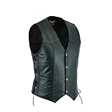 Leatherick Herren Premium Top Genarbt Rindsleder Klassische Motorradweste mit seitlichen Schnürungen schwarz Gr. 2XL, Schwarz