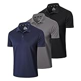 Gaiatiger 3er Pack Poloshirt Herren Männer Hemd Herren Kurzarm Leicht und Atmungsaktiv Sweatshirt Männer Golf Shirts(0427)-Black Grey Navy-L