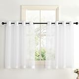 PONY DANCE Voile Gardinen Kurz Fenster Scheibengardinen 100 cm Hoch Stores Gardine mit Ösen Transparente Vorhänge Weiß Durchsichtig Sheer Curtains Kurzgardine Bistrogardine, H 100 X B 140 cm