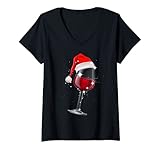 Damen Weingläser Nikolausmütze Weihnachten Cann't Be Fun Without Wine T-Shirt mit V-Ausschnitt