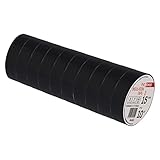 EMOS PVC-Isolierband Schwarz 10er Pack, 15mm x 10m, 0,13mm Bandstärke, selbstklebend, hohe Spannungsfestigkeit und Anwendungstemperaturbereich,UV-beständig, wasserdichte Verbindung, ohne Textilgewebe