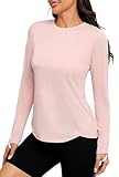 PINSPARK Sportshirt Damen Langarm Rashguards UPF 50+ Uv-Schutz Shirt Sommer Sonnenschutz Shirt Rundhalsausschnitt Laufshirt Draussen Gym Trekking Funktionsshirt Rosa l