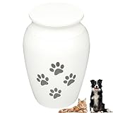 DDOXX Elegante Haustierurne - Minigroße Urne für Asche - Andenken für Hunde, Katzen, Hamster - Tragbar und Wasserdicht - Elegantes Design in Weiß mit Gravierten Pfotenabdrücken - für Kleine Haustier