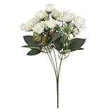 Ideen mit Herz Blütenbusch | Künstliches Blumenarrangement | Blumenstrauß | Rosen | Deko-Blüten mit langem Stiel | 15 Blüten Ø ca. 2,5 bis 4 cm (Creme)