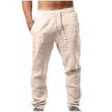 Elastische Herren Freizeithose Baumwoll-Leinen Gemisch mit atmungsaktiver Funktion für sportliche Aktivitäten entspannte Alltagsmode (Beige, XXXL)