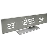 Technoline WS 6815 kleine Wetterstation mit LED-Anzeige und Spiegel-Display, inklusive mit Außensender TX96, Funkuhr, sowie Innen und Außentemperaturanzeige, 25,8 x 4,2 x 8 cm