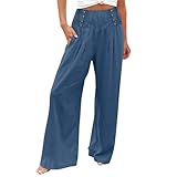 BIBOKAOKE Hosenrock Damen Lang Weites Bein Hose Locker Sommerhose High Waist Palazzo Hose Leichte Freizeithose Mit Taschen Business Hosen Bequeme Strandhose Culotte Hose Elegant Lounge Hose