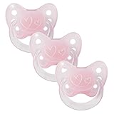 Dentistar® Latex Schnuller 3er-Set – Größe 1 für 0-6 Monate – Zahn- & kieferfreundlicher Latexschnuller mit Dental-Stufe – Rosa mit Herz-Motiv – BPA-frei – Made in Germany