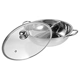Toyvian Edelstahl Hot Pot mit Trennwand Doppelflavoriger Universeller Hotpot für Induktionsherde und Gasherde Langlebiger Leicht zu Reinigender Großer Geteilter Feuertopf mit Deckel im