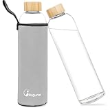 Bugucat Glasflasche 1000 ML, Trinkflasche aus Glas mit Schutzhülle，Wasserflasche Auslaufsicher aus Borosilikatglas, Karaffe für Smoothies Säfte Wasser und Getränke, BPA-Free