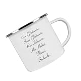 Crealuxe Emaille Tasse bedruckt 'Ein Glühwein, swei glühwein', Becher mit Name und Spruch, Camping Tasse