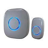 Funkklingel, Kabellose Türklingel 300m Reichweite, Wasserdicht Haustür Klingel kit mit Plug-In-Empfänger und Sender, 52 Melodien doorbell Mit LED Blitz (grau)