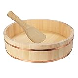 Sushi-Reis-Mischwanne aus Holz, Hangiri Oke – runde Kühlschüssel mit Kupferband zum Herstellen und Mischen von Sushi – 40 cm Eimerbehälter mit gratis Löffel