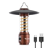 Fiorky Langlebige Campinglampe, 400 lm, LED, warmes gelbes Licht, 2200 mAh, Retro-Typ-C, USB, wiederaufladbar, Angel- und Campingzubehör (braun)