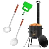 Ø36cm Uchag 2mm stahl mit Abzugsrohr Utschak Utschag Feldküche 8L Kazan WOK Kasan (Runder boden) Feuerstelle Campingofen Außenküche Eintopfofen mit Schaumkelle Suppenkelle Grillfächer