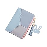 Homoyoyo 1Stück Kurze Damen Geldbörse PU Vintage Faltbare Geldtasche Mit Münzfach Reißverschluss Retro Portemonnaie Für Frauen Sky Degaussing