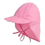 Durio Unisex Schirmmütze Kinder mit Nackenschutz Baby Sonnenhut UV SPF50+ mit Bindebänder Kleinkind Sommermütze Rosa 3 Monate-18 Monate