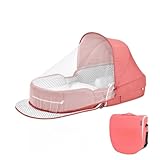 iuscacey Tragbares Babybett, Stubenwagen, faltbares Reisebett mit Moskitonetz, Liege für Neugeborene, Beistellbett für 0–20 Monate,Rosa