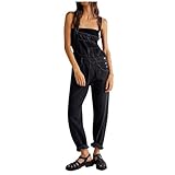 Generisch Latzhose Damen Jeans Stretch Straight Leg Denim Overall Lang Oversize Baggy Jumpsuit mit Taschen Ärmellos Boyfriend Bib Pants Latzjeans Overalls Locker Latzjeans Arbeitshosen Strampler