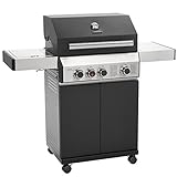 TAINO BLACK 3+1 Gasgrill 3 Brenner mit Seitenkocher und Keramik Sear-Burner Seitenbrenner Matt Schwarz