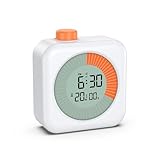 LOFICOPER Digitaler Visueller Timer, 60 Minuten Countdown Countup Küchentimer, mit Timer, Uhr & Alarmfunktion, Großer LCD-Bildschirm, 12/24H, für Lernen, Fitness, Kochen, Spiel - Weiß