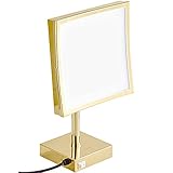 Mknaz LED-Schminkspiegel mit Lichtern, 8-Zoll-Messing, 3-fache Vergrößerung, Kosmetikspiegel, beleuchteter Kosmetikspiegel mit Schalter und Stecker (Gold) (Color : Gold)