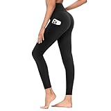 TNNZEET Leggings Damen High Waist mit Taschen Sporthose Blickdicht Sportleggins Lang Weiche Yogahose Elastische Hosen Sport Gym Laufhose(Schwarz,L-XL)