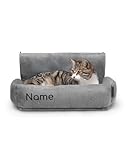 lionto Katzenheizungsliege mit kuscheligem Plüschbezug, Katzenbett zum Einhängen mit Metallhaken für alle gängigen Heizungen, waschbare und gemütliche Katzenhängematte, dunkelgrau (Namensaufdruck)