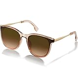 kunchu Sonnenbrille-Damen-Groß-Brillert-Frauen-Retro-Square -Trendy- Klassisch-UV400-Schutz-Ultraleicht-Runde Braunes Pulver