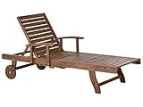 Beliani Gartenliege Akazienholz Dunkelbraun mit Rädern verstellbar rustikal Amantea