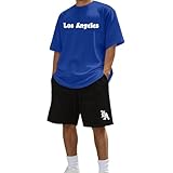 Trainingsanzug Herren Kreativen Buchstaben Personalisiertes T-Shirt und Sporthose Luftig Jogginganzug Atmungsaktive Sommer Outfit 2-Teiliges Set Gym Oberteile Zweiteiler Coole Kleidung