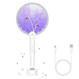 GOOQAND 1er Elektrische Fliegenklatsche 4000V, Fliegenklatsche Elektrisch Elektro Mückenklatsche, UV Elektrischer Insektenvernichter, Mücken Insektenfalle mit USB C Ladebasis Innen & Außen