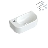 Waschbecken Keramik Waschtisch Hängewaschbecken klein Handwaschbecken Weiß Oval 40 x 21 cm Badezimmer Gäste WC Hahnloch Links mit Stockschrauben | OHNE Überlauf | OHNE Wasserhahn | OHNE Ablaufventil