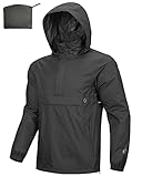 Outdoor Ventures Herren Regenjacke Wasserdichter Pullover mit Kapuze Packbare Reflektierende Jacke Leichte Fahrrad Windjacke Atmungsaktive Softshelljacke für Wandern Laufen Outdoor Schwarz M