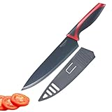 Westmark Chef-/Küchenmesser, Klingenlänge: 20 cm, breite Klinge, mit Klingenschutz, Rostfreier Edelstahl/Kunststoff, Anthrazit/Rot, 14542280