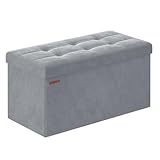 SONGMICS Sitzhocker mit Stauraum, klappbare Sitzbank, 38 x 76 x 38 cm Fußbank, Aufbewahrungsbox, bis 300 kg belastbar, für Wohnzimmer Schlafzimmer Flur, Taubengrau LSF247G02