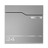 Metzler Exklusiver Briefkasten in Graualuminium RAL 9007 Hoffmann - Wandbriefkasten in Grau mit V2A Edelstahl-Namensschild - Postkasten inkl. Zeitungsfach - Größe: 37 x 37 x 10,5 cm