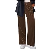 Sporthose für Damen, einfarbig, elastische Taille, Freizeithose mit Seitentaschen, Kordelzug, Basic Sweatpants, L-67, Braun, L