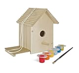 Eichhorn 100004581 Outdoor Vogelhaus aus Holz, zum Zusammenbauen und Bemalen, Inkl. Pinsel und Farben, 14x14x24cm Lindenholz, DIY