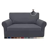 Granbest Stretch 2 Sitzer Bezug sofaüberwurf weicher Mikrofaser Couchbezug Rutschfester Sofabezug Elasthan Couch überzug Möbelschutz für Hunde, Haustiere (2 Sitzer, Grau)